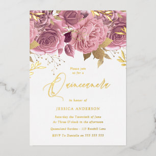 Elegant Blush Pink Floral Quinceanera Party Gold