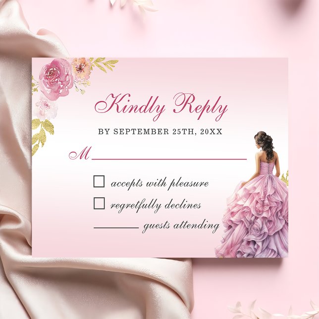 Elegant Blush Pink Floral Quinceañera RSVP Card (Creator Uploaded)