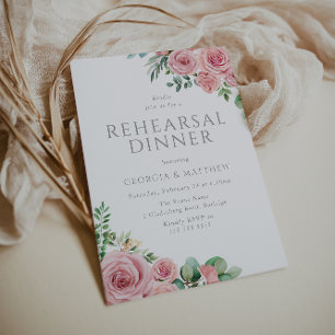 Elegant Blush Pink Floral Rehearsal Dinner Invitation