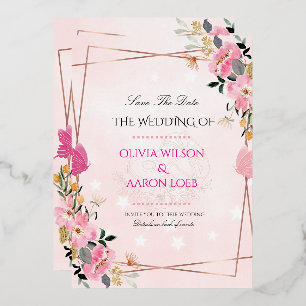 Elegant Blush Pink Floral Rose Gold Wedding Invita