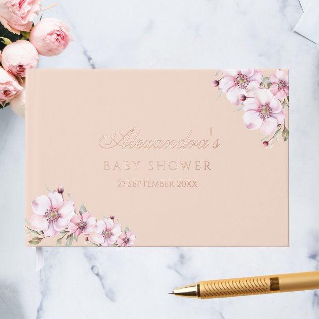 Elegant Blush Pink Floral Roses Baby Shower Guest Book (Creator Uploaded)