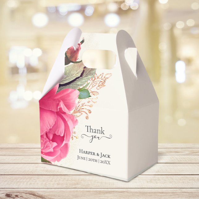 Elegant Blush Pink Floral Roses Gold Favour Box (Creator Uploaded)