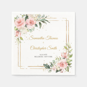Elegant Blush pink floral roses greenery wedding Napkin