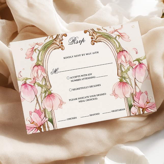 Elegant Blush Pink Floral Rsvp with Meal Choices (Creator Uploaded)