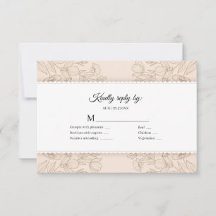 Elegant Blush Pink Floral Scalloped Border Wedding RSVP Card