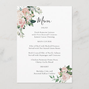 Elegant Blush Pink Floral Special Occasion Menu