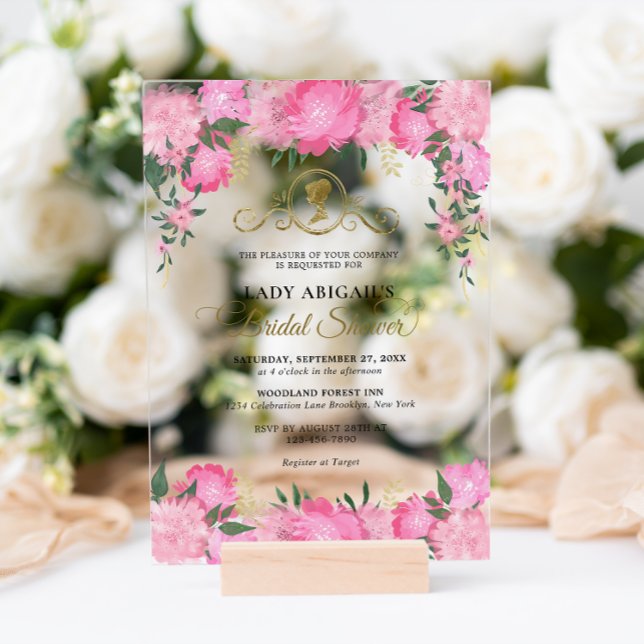 Elegant Blush Pink Floral Victorian Bridal Shower Acrylic Invitations (Creator Uploaded)