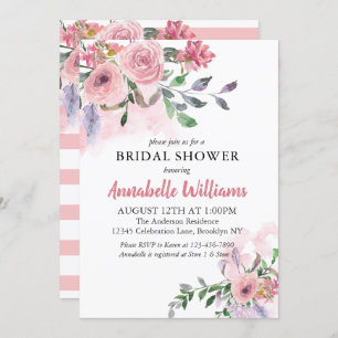 Elegant Blush Pink Floral Watercolor Bridal Shower Invitation