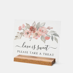 Elegant Blush Pink Floral Watercolor Love is Sweet Acrylic Sign
