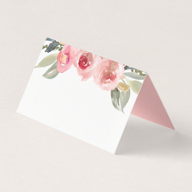 Elegant Blush Pink Floral Watercolor Place Card (Front)