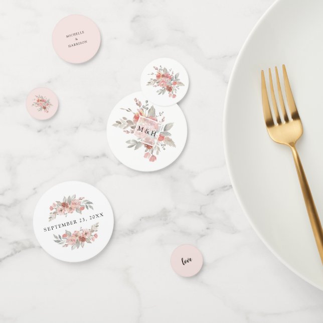Elegant Blush Pink Floral Watercolor Wedding Confetti (Group)