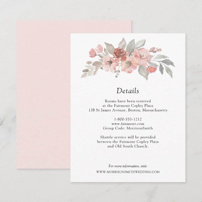 Elegant Blush Pink Floral Watercolor Wedding Enclosure Card (Front/Back)