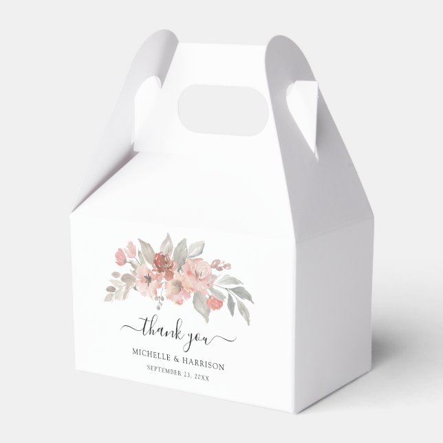 Elegant Blush Pink Floral Watercolor Wedding Favour Box (Front Side)