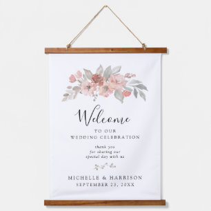 Elegant Blush Pink Floral Watercolor Wedding Hanging Tapestry