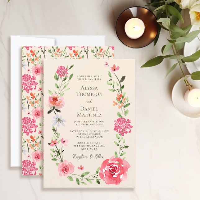 Elegant Blush Pink floral Watercolor Wedding Invitation (Elegant Blush Pink and Cream modern floral wedding invitation.)