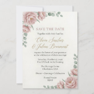 Elegant Blush Pink Floral Watercolor Wedding Invitation