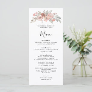 Elegant Blush Pink Floral Watercolor Wedding Menu
