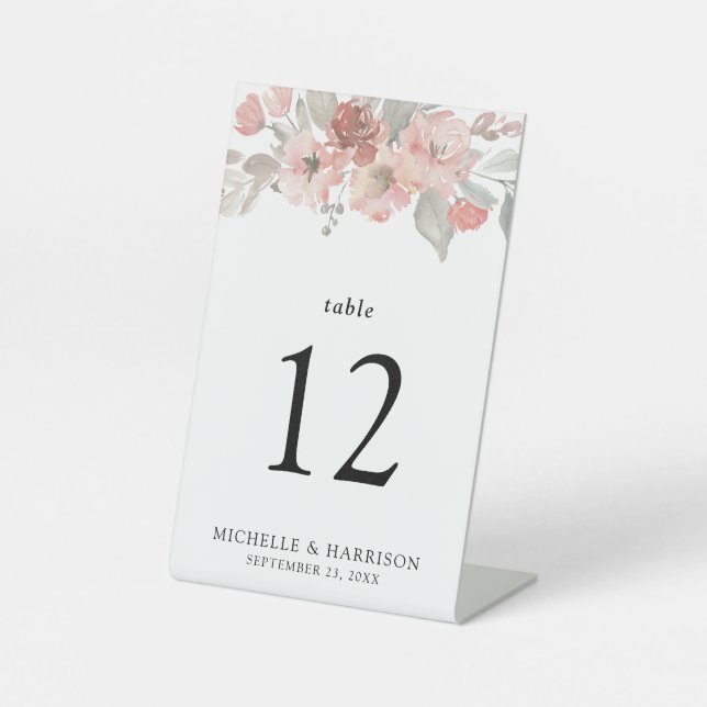 Elegant Blush Pink Floral Watercolor Wedding Pedestal Sign (Front)