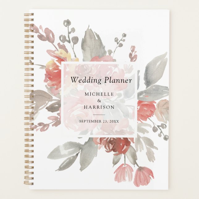 Elegant Blush Pink Floral Watercolor Wedding Planner (Front)