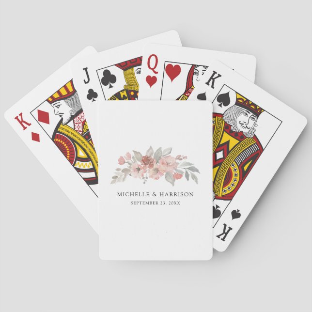 Elegant Blush Pink Floral Watercolor Wedding Playing Cards (Back)