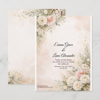 Elegant Blush Pink Floral Watercolor Wedding Postcard
