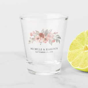 Elegant Blush Pink Floral Watercolor Wedding Shot Glass