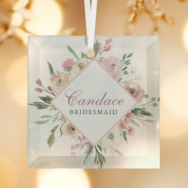 Elegant Blush Pink Floral Wedding Bridesmaid Gift Glass Tree Decoration (Creator Uploaded)
