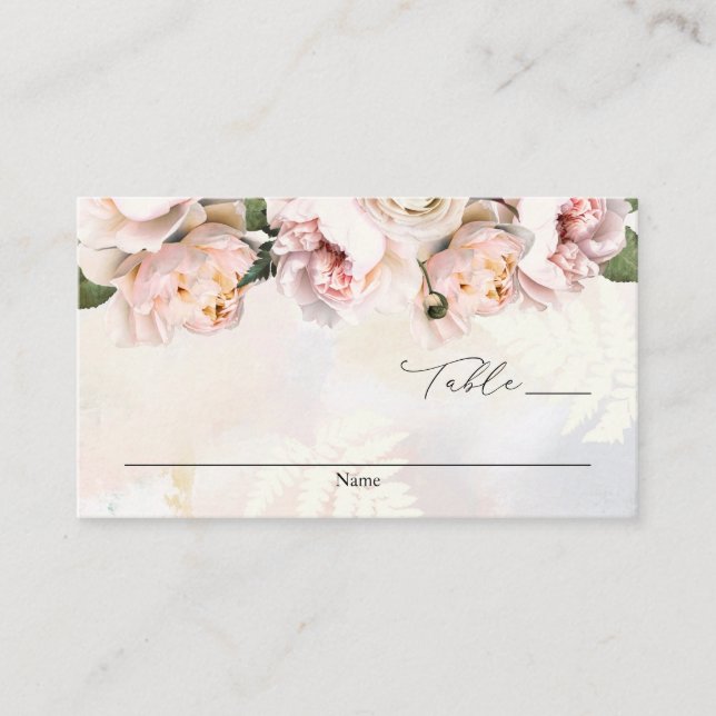 Elegant Blush Pink Floral Wedding Escort Card (Front)