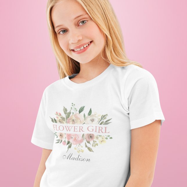 Elegant Blush Pink Floral Wedding Flower Girl Kids T-Shirt (Creator Uploaded)