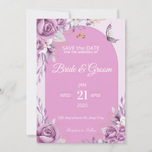 Elegant Blush Pink Floral Wedding Invitation