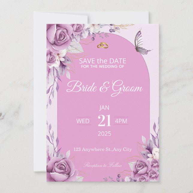 Elegant Blush Pink Floral Wedding Invitation | (Front)