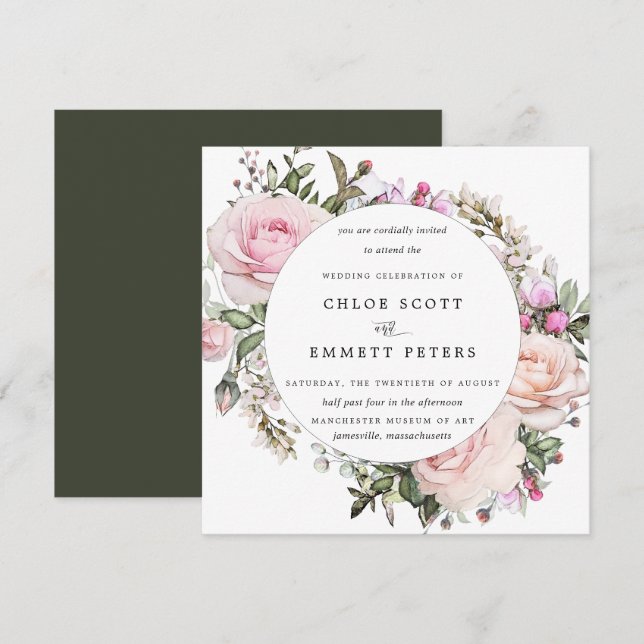Elegant Blush Pink Floral Wedding Invitation (Front/Back)