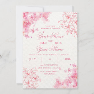 Elegant Blush Pink Floral Wedding Invitation