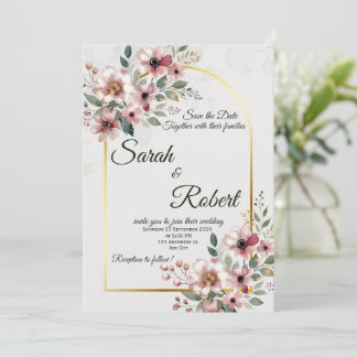 Elegant Blush Pink Floral Wedding Invitation