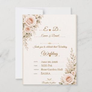 Elegant Blush Pink Floral Wedding Invitation