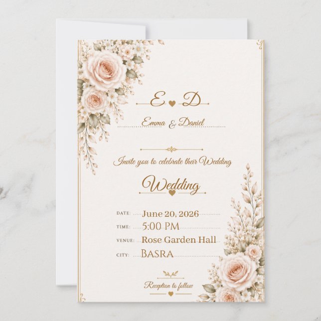  Elegant Blush Pink Floral Wedding Invitation (Front)