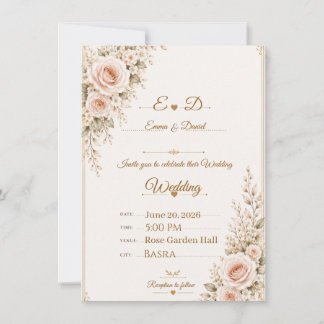 Elegant Blush Pink Floral Wedding Invitation