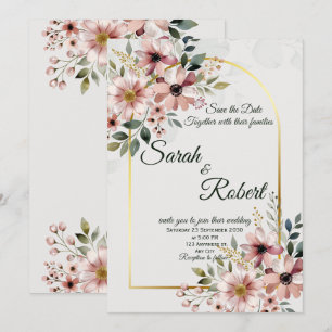 Elegant Blush Pink Floral Wedding Invitation