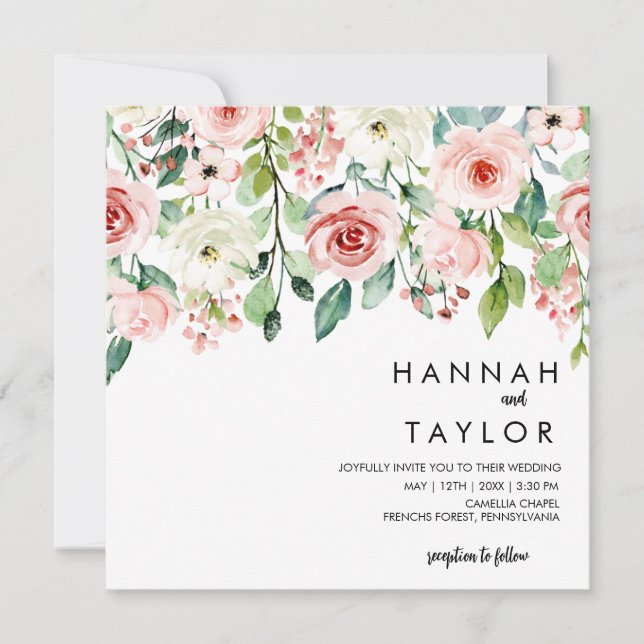 Elegant Blush Pink Floral Wedding Invitation (Front)