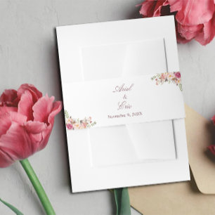 Elegant Blush Pink Floral Wedding Invitation Belly Band