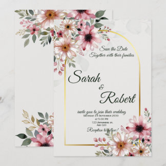 Elegant Blush Pink Floral Wedding Invitation Card