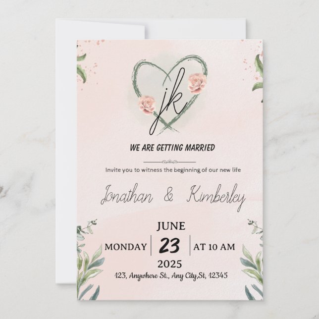 Elegant Blush Pink Floral Wedding Invite (Front)