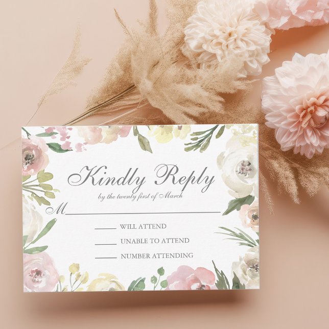 Elegant Blush Pink Floral Wedding Kindly RSVP Card (Creator Uploaded)