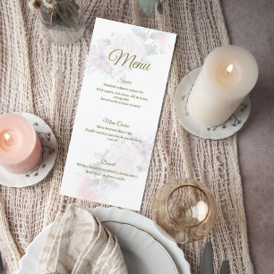 Elegant Blush Pink Floral Wedding Menu Card