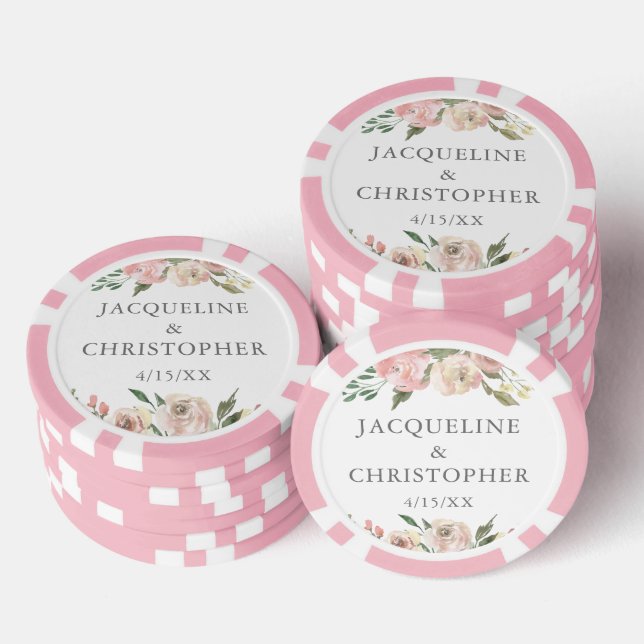 Elegant Blush Pink Floral Wedding Personalized Poker Chips (Stack)