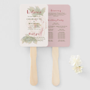 Elegant Blush Pink Floral Wedding Program Hand Fan