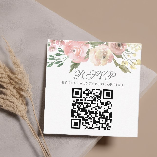 Elegant Blush Pink Floral Wedding QR Code RSVP Enclosure Card (Creator Uploaded)