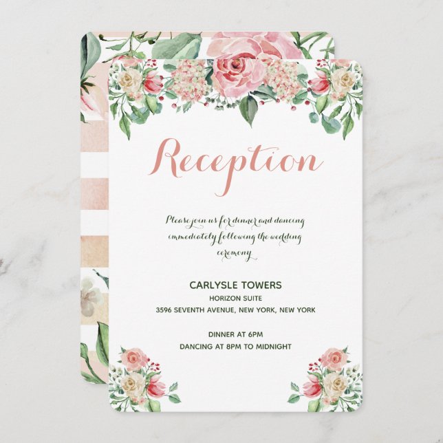 Elegant Blush Pink Floral Wedding Reception Enclosure Card (Front/Back)