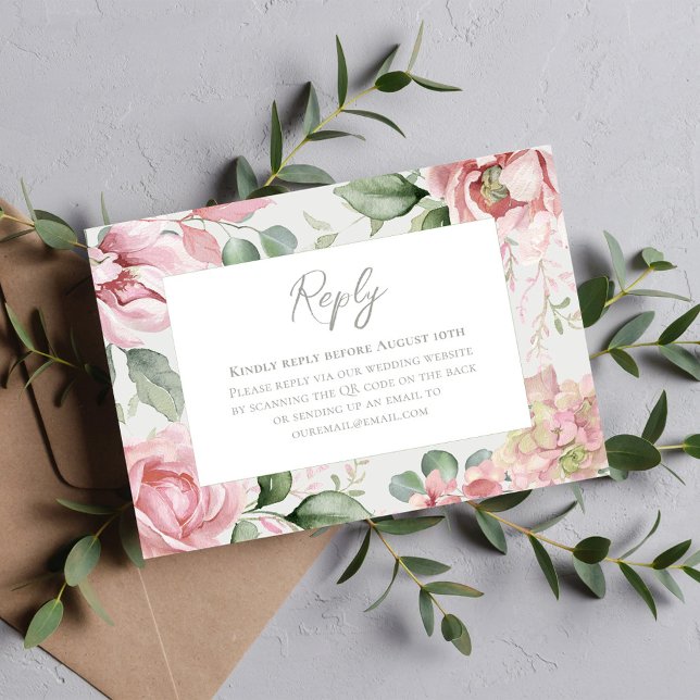 Elegant Blush Pink Floral Wedding RSVP Card (Blush pink floral Wedding RSVP card)
