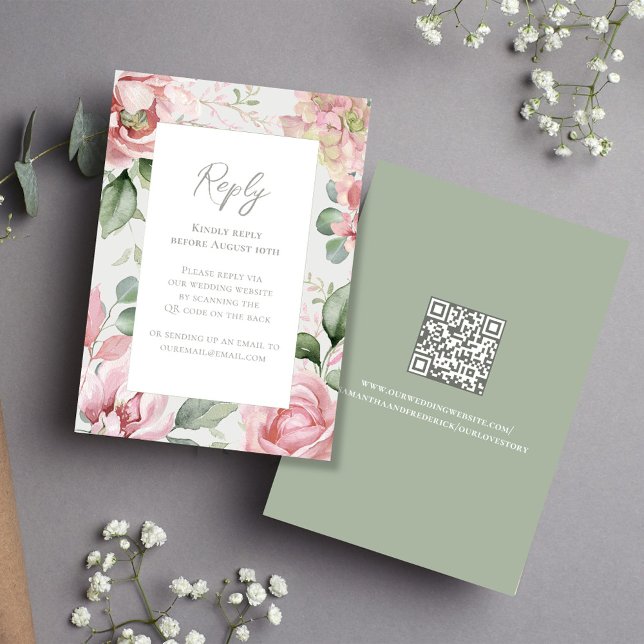 Elegant Blush Pink Floral Wedding RSVP Card (Blush pink floral wedding RSVP card. )